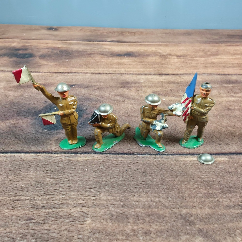 Barclay Toy Soldiers Men OS Tan Fair Lead Metal Pre-WWII Military Figures 4pc
